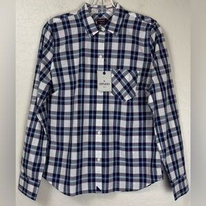 NEW UNTUCKit Sorbo 100% Cotton Long Sleeve Button Blue Plaid‎ Shirt 10 $79 1040